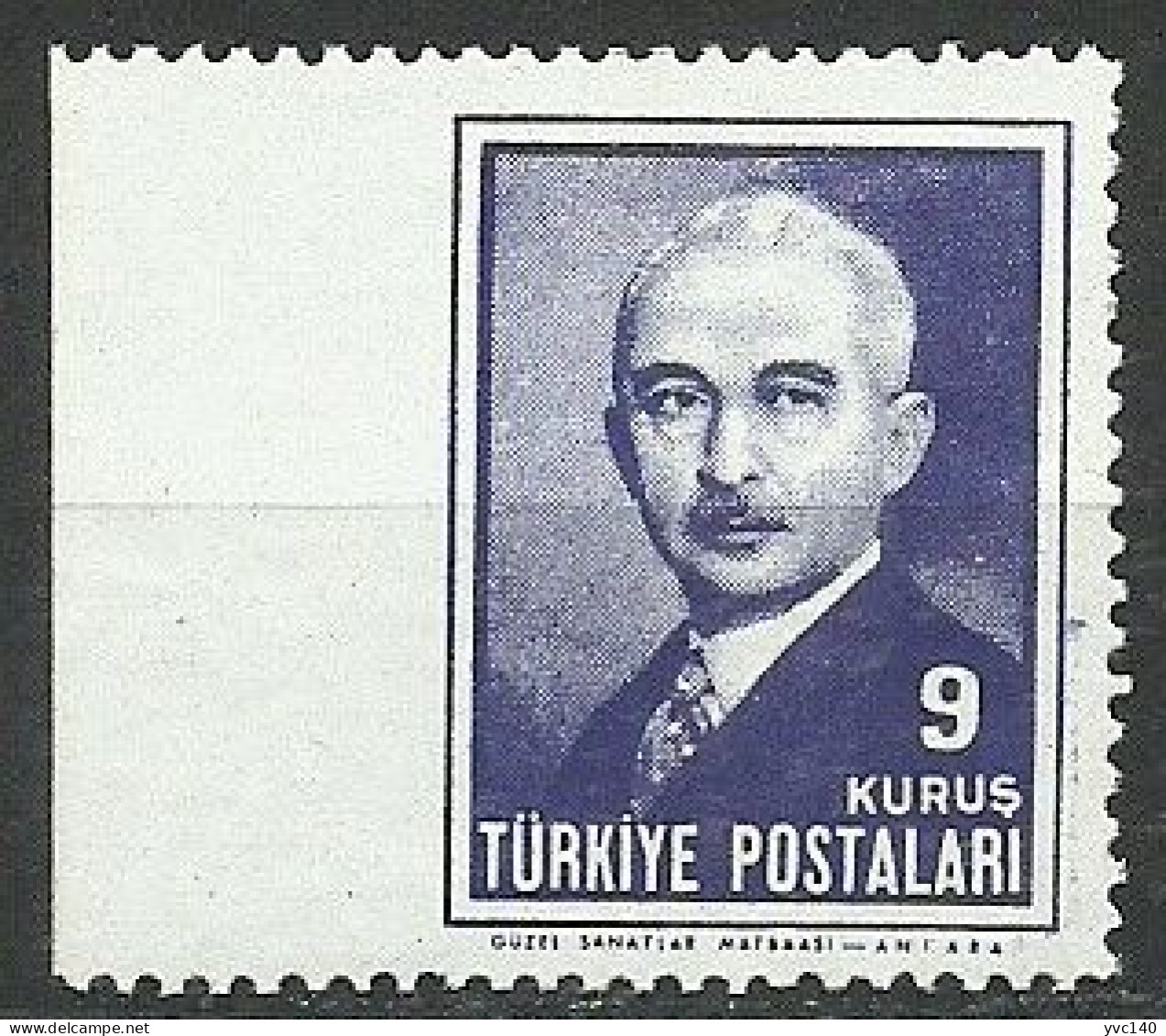 Turkey; 1946 3rd Inönü Issue 9 K. ERROR "Imperf. Edge" - Unused Stamps