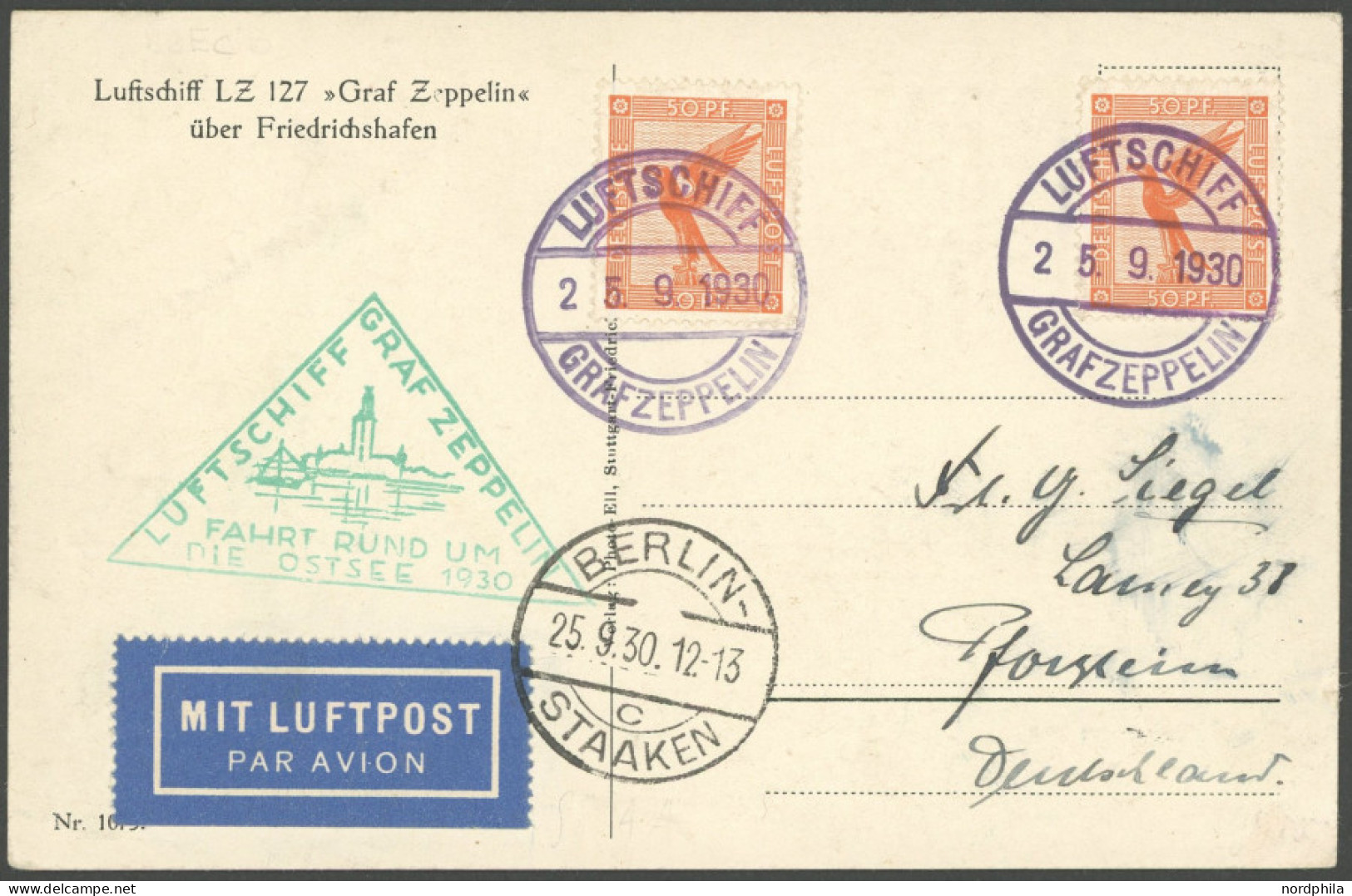 ZEPPELINPOST 88Ec BRIEF, 1930, Ostseefahrt, Bordpost Der Rückfahrt, Abgabe Berlin, Prachtkarte - Luft- Und Zeppelinpost