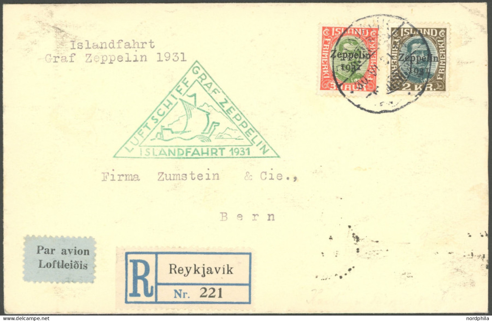 ZEPPELINPOST 114D BRIEF, 1931, Islandfahrt, Isländische Post, Mit 30 Aur Und 2 Kr., Einschreibbrief In Die Schweiz, Prac - Airmail & Zeppelin