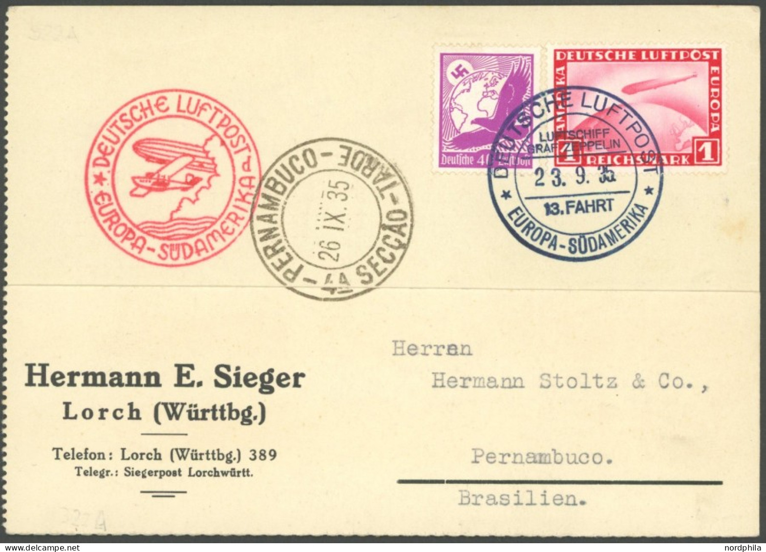 ZEPPELINPOST 322A BRIEF, 1935, 13. Südamerikafahrt, Bordpost, Prachtkarte - Airmail & Zeppelin