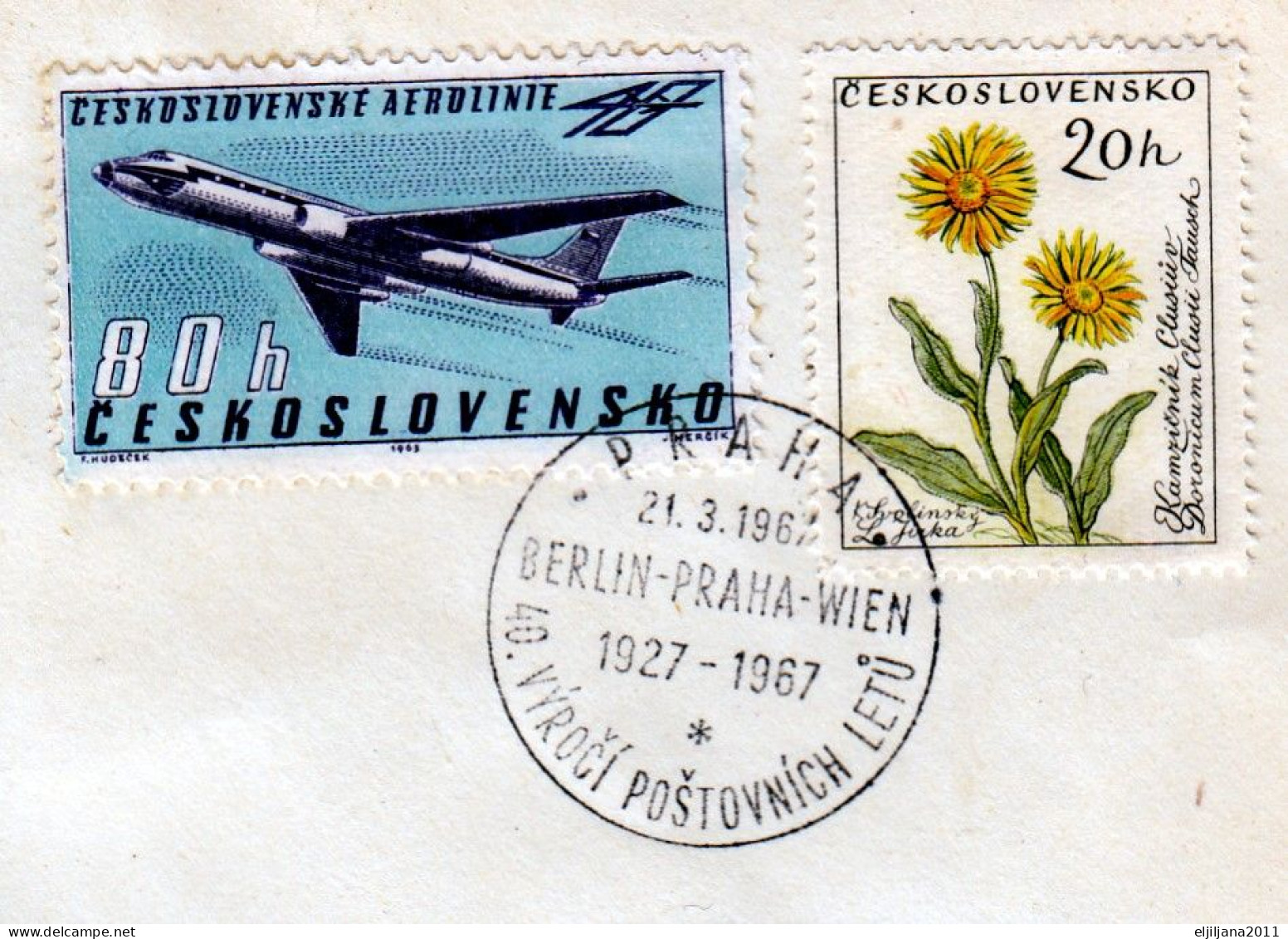 ⁕ Czechoslovakia 1967 ⁕ Air Mail BERLIN - PRAHA - VIDEN Commemorative Cover, Jubilejni Let 1927 - 1967 - Cartas & Documentos