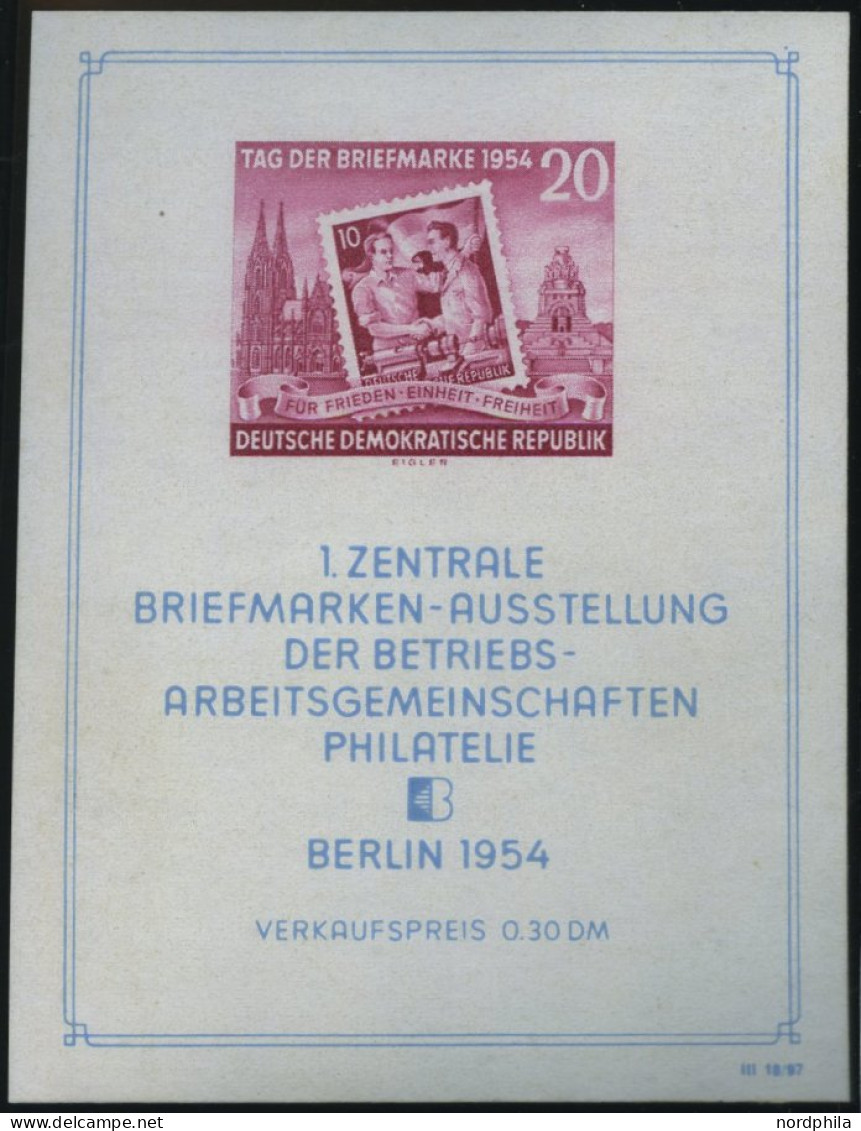 DDR Bl. 10III , 1954, Block Briefmarken-Ausstellung Mit Abart Punkt über Rechtem Oberem Block-Einfassungsornament, Prach - Other & Unclassified