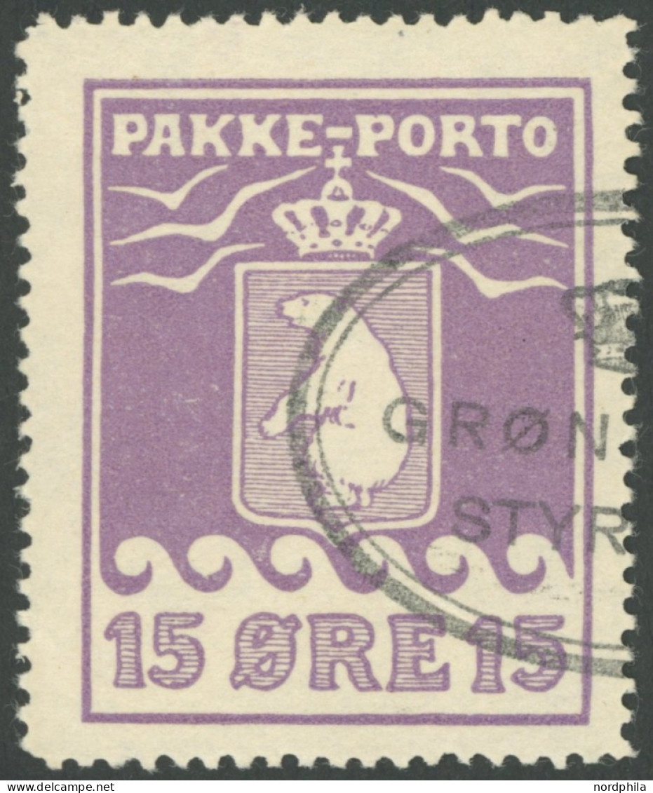 GRÖNLAND - PAKKE-PORTO 8A O, 1923, 15 Ø Rotviolett, (Facit P 8II), Pracht - Spoorwegzegels