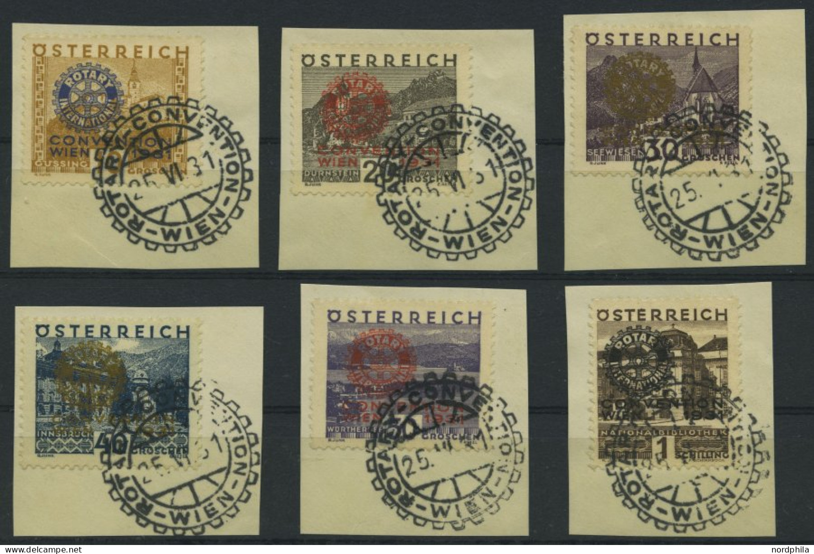 ÖSTERREICH 518-23 BrfStk, 1931, Rotary, Sonderstempel, Prachtsatz Auf Briefstücken - Oblitérés