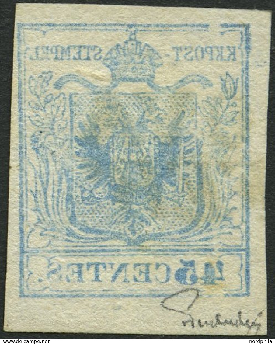 LOMBARDEI UND VENETIEN 5Xa O, 1850, 45 C. Dunkelblau, Handpapier, Type I, Unterlegte Mitte, Deutlicher Maschinen-Abklats - Lombardo-Venetien