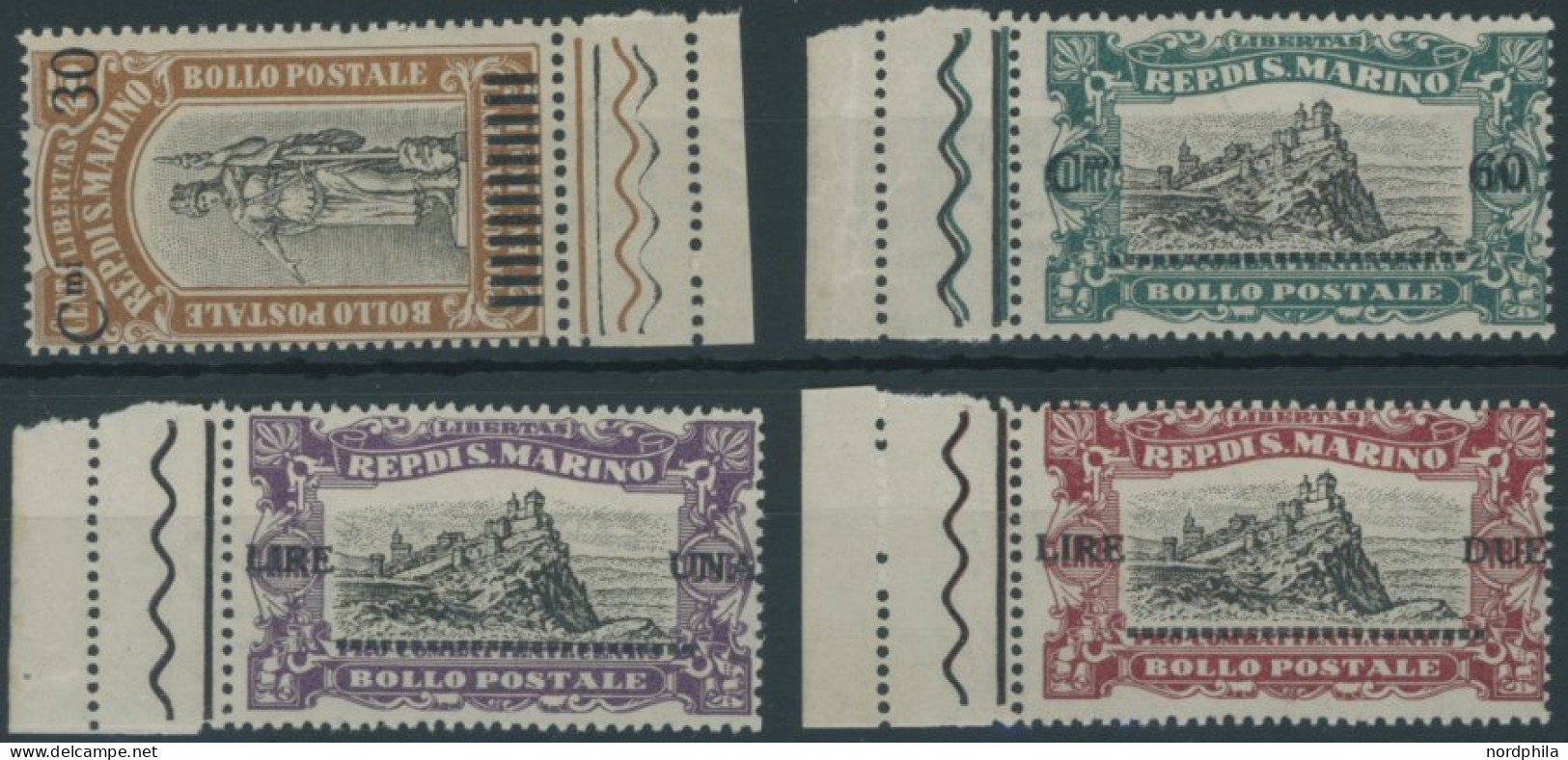 SAN MARINO 105-08 , 1924, 30 C. Auf 45 C. - 2 L. Auf 3 L. Kriegsverletzte, Postfrischer Prachtsatz, Mi. 150.- - Autres & Non Classés