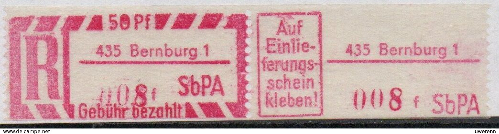 DDR Einschreibemarke Bernburg SbPA Postfrisch, EM2B-435-1fII(1) RU (a) Zh - Aangetekende Etiketten