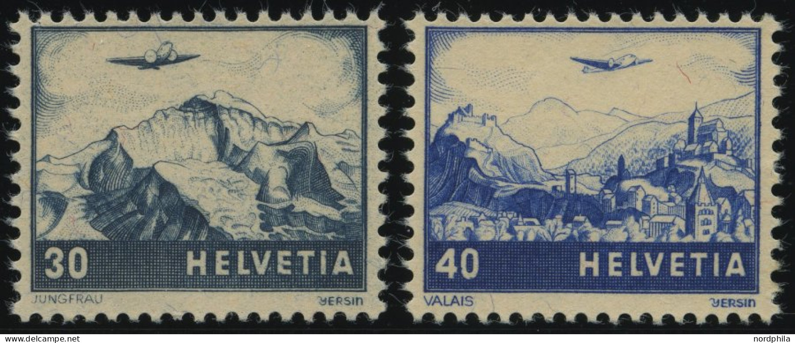 SCHWEIZ BUNDESPOST 506/7 , 1948, Flugzeug über Landschaften, Pracht, Mi. 80.- - Unused Stamps