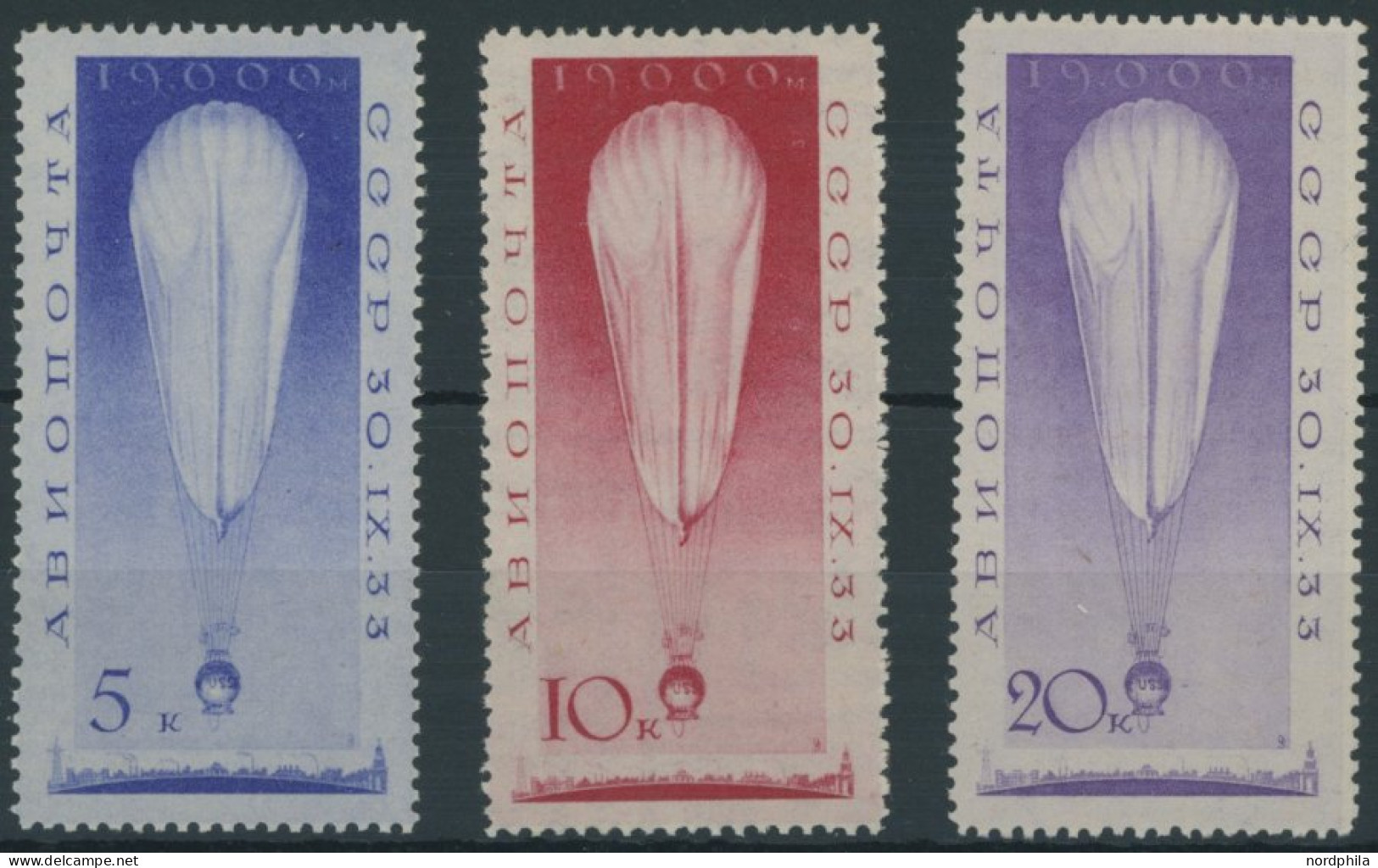 SOWJETUNION 453-55 , 1933, Stratosphärenflug, Falzrest, Prachtsatz - Autres & Non Classés