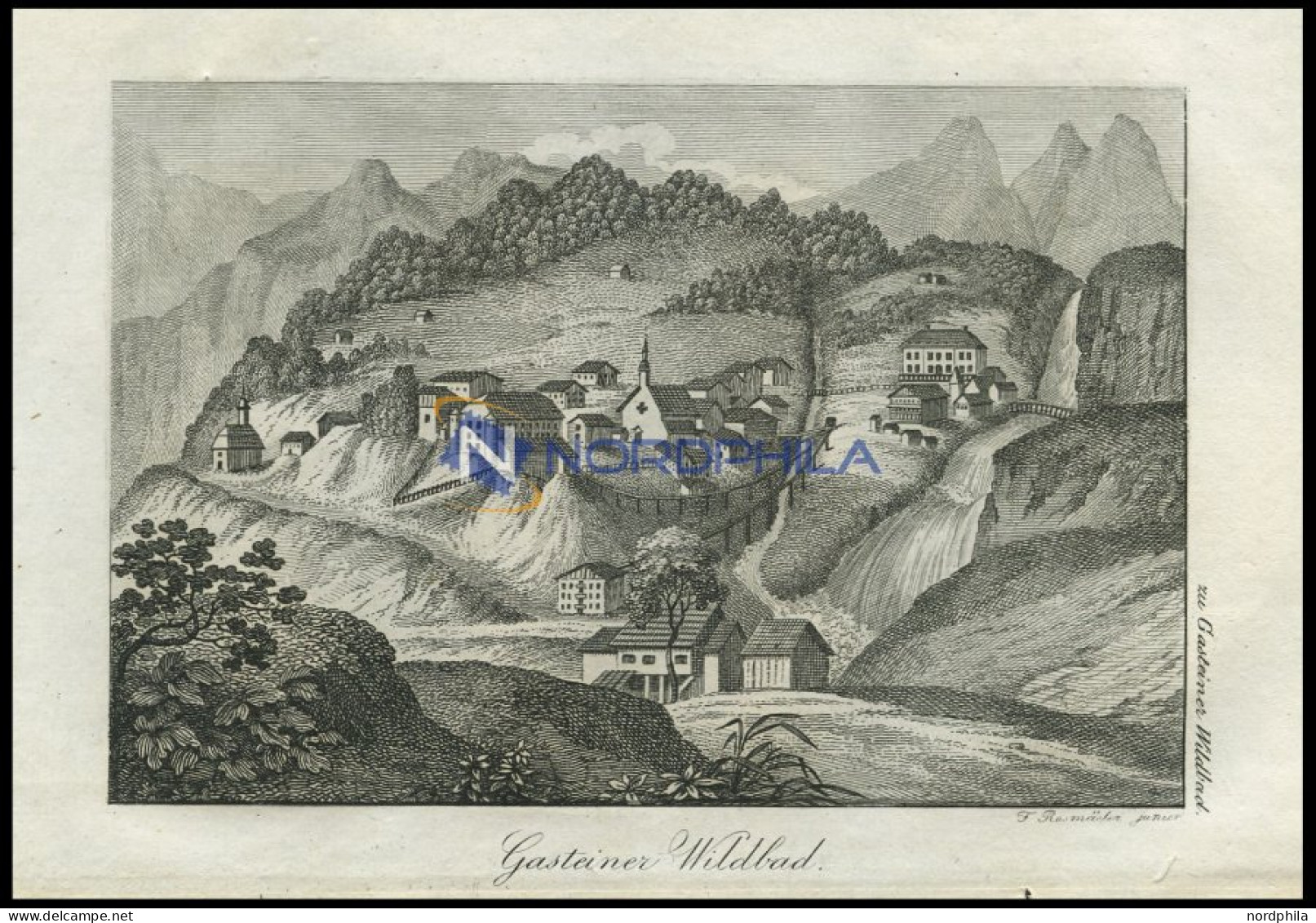 GASTEINER WILDBAD, Land Salzburg/Alpen, Gesamtansicht, Von Bergen Umschlossen, Kupferstich Von F. Rosmäsler Jun. Von 182 - Lithographies