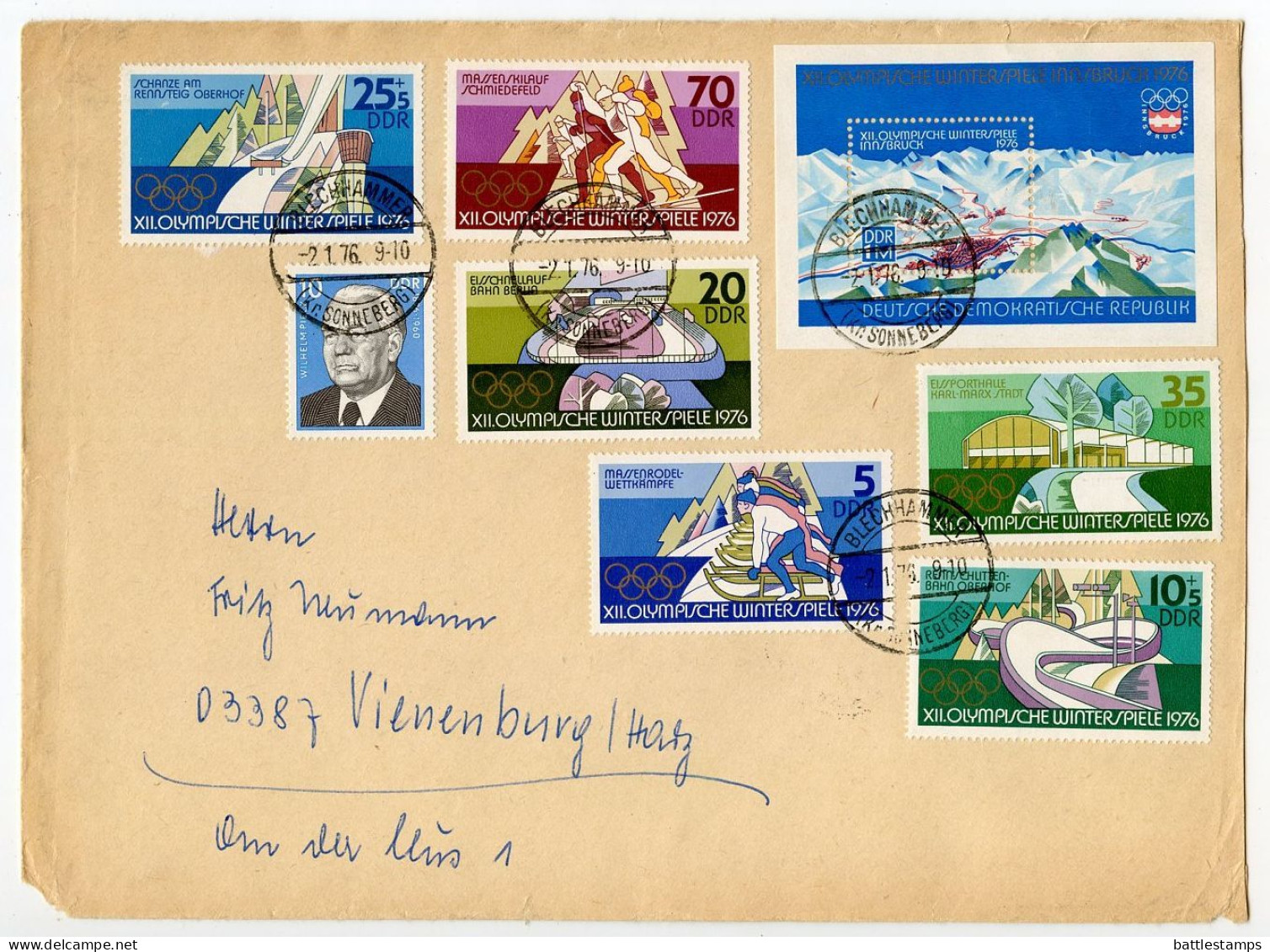 Germany East 1976 Cover; Blechhammer To Vienenburg; Stamps & Souvenir Sheet - 12th Winter Olympic Games Innsbruck - Briefe U. Dokumente