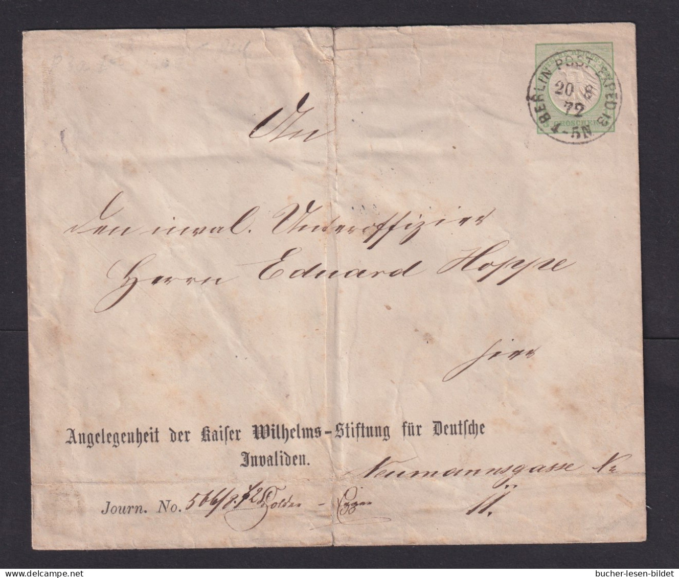 1872 - 1/3 Gr. Privat-Ganzsache (PU 3B2-01) "Wilhelms-Stiftung" In Berlin Gebraucht  - Briefe U. Dokumente