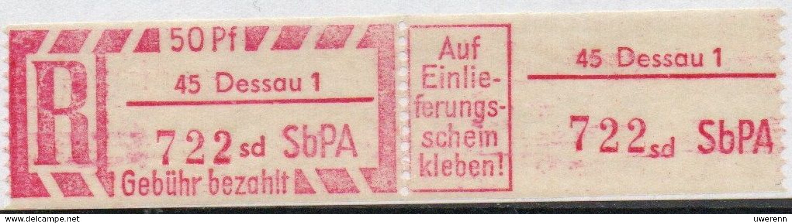 DDR Einschreibemarke Dessau SbPA Postfrisch, EM2B-45-1zII(1) Zh - Etiquettes De Recommandé