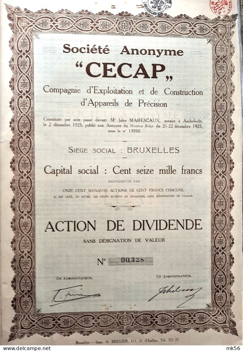 S.A. "CECAP" Cie D'exploitation De Construction D'appareils De Précision - 1925 -Bruxelles - Other & Unclassified