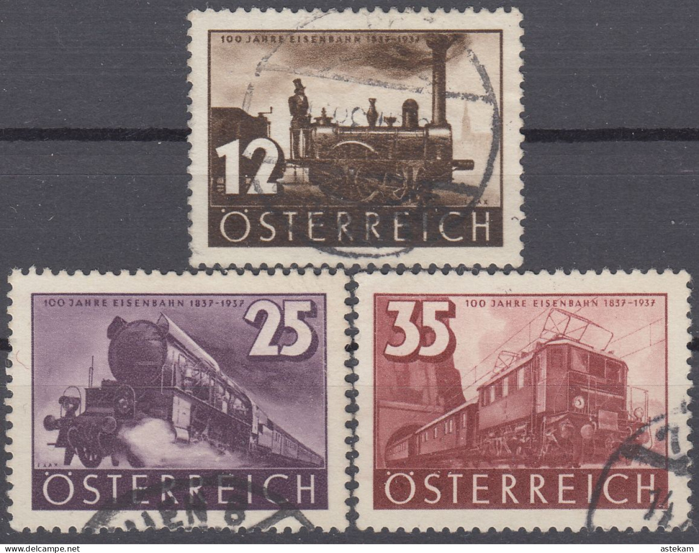 AUSTRIA 1937, TRANSPORT, 100 Years AUSTRIAN RAILWAYS, COMPLETE USED SERIES In GOOD QUALITY - Oblitérés