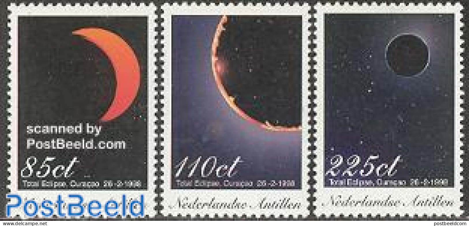 Netherlands Antilles 1998 Solar Eclipse 3v, Mint NH, Science - Astronomy - Astrología