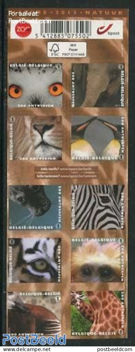 Belgium 2013 Antwerp Zoo 10v S-a In Booklet, Mint NH, Nature - Animals (others & Mixed) - Cat Family - Elephants - Gir.. - Unused Stamps