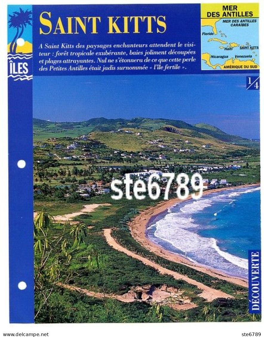 ILE SAINT KITTS 1/4 Série Iles Mer Des Antilles Géographie Découverte Fiche Dépliante - Géographie