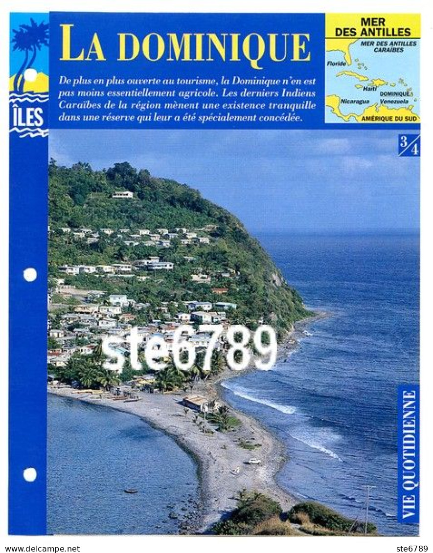 ILE LA DOMINIQUE  3/4 Série Iles Mer Des Antilles Géographie Vie Quotidienne Fiche Dépliante - Geographie