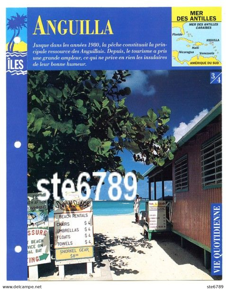 ILE ANGUILLA  3/4 Série Iles Mer Des Antilles Géographie Vie Quotidienne Fiche Dépliante - Geografia
