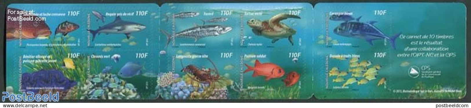 New Caledonia 2013 Fish Of The Lagoon 10v S-a In Booklet, Mint NH, Nature - Fish - Turtles - Stamp Booklets - Unused Stamps