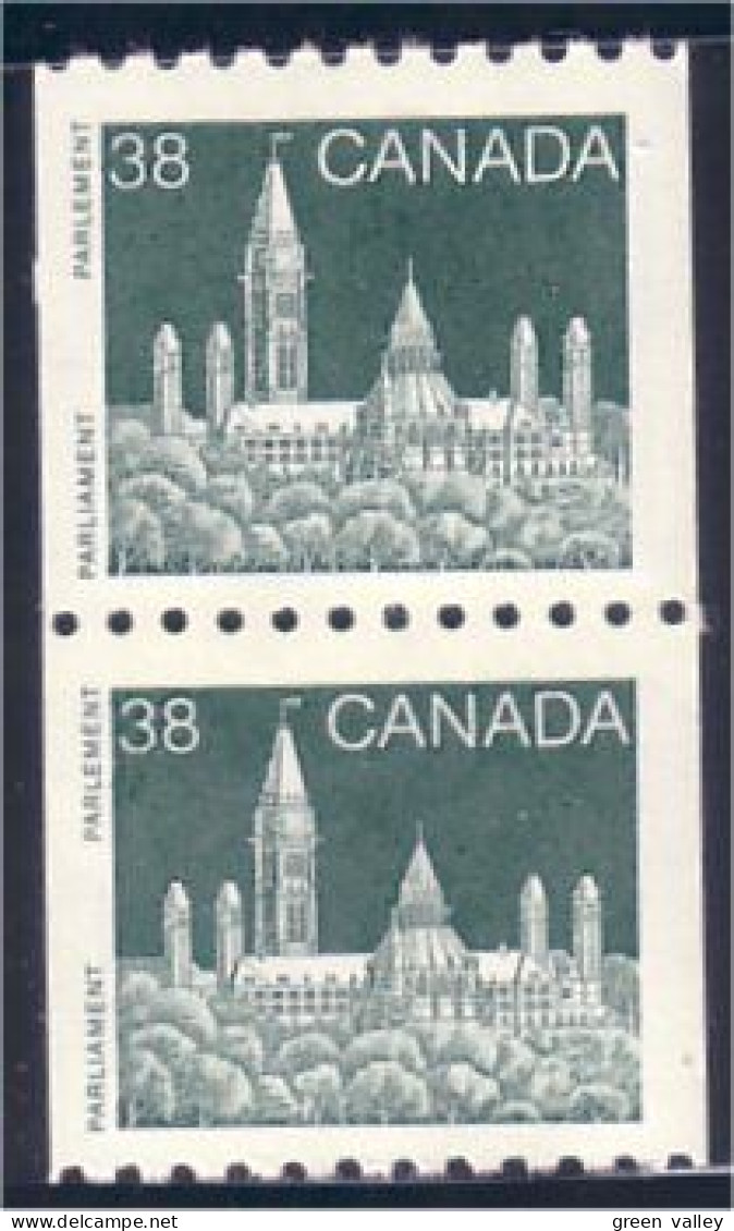 Canada Parlement 38c Roulette Paire Coil Parliament MNH ** Neuf SC (C11-94Apb) - Nuovi