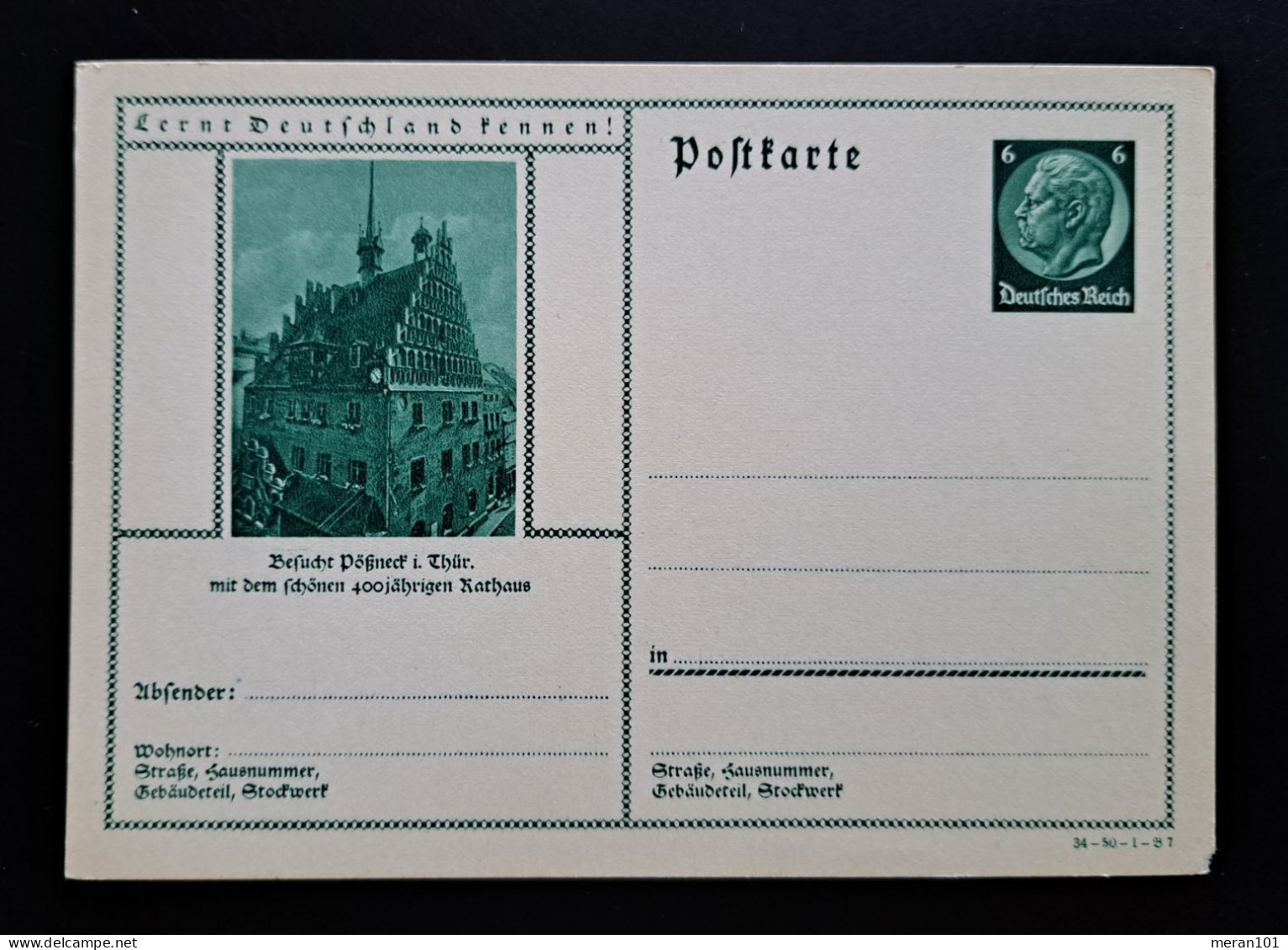 Deutsches Reich 1934, Bildpostkarte P233 "Pößneck I. Thür." Ungebraucht - Postkarten