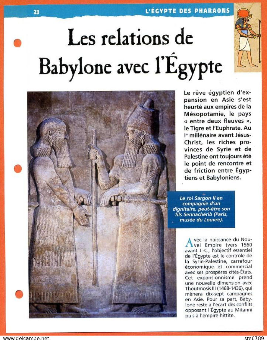 LES RELATIONS DE BABYLONE AVEC EGYPTE   Histoire Fiche Dépliante Egypte Des Pharaons - Geschichte