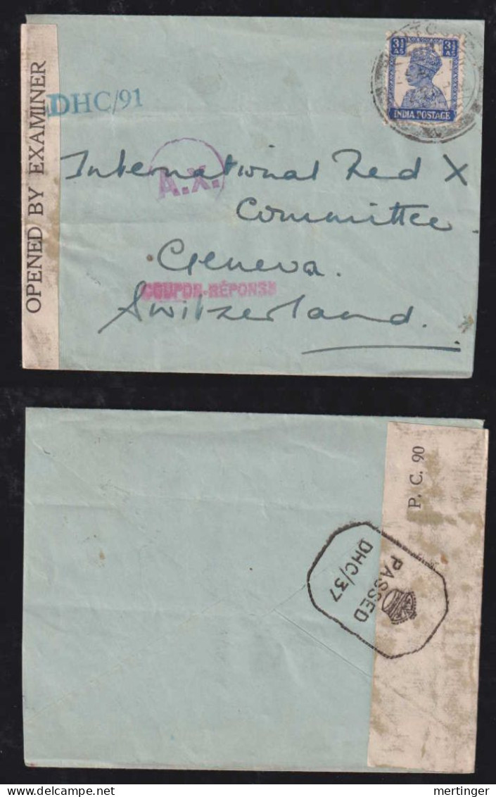 India 1943 Double Censor Cover To Switzerland - 1936-47 Roi Georges VI