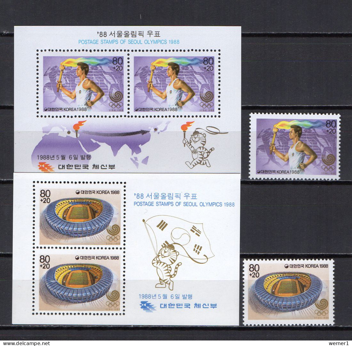 South Korea 1988 Olympic Games Seoul, Torch Run Set Of 2 + 2 S/s MNH - Ete 1988: Séoul