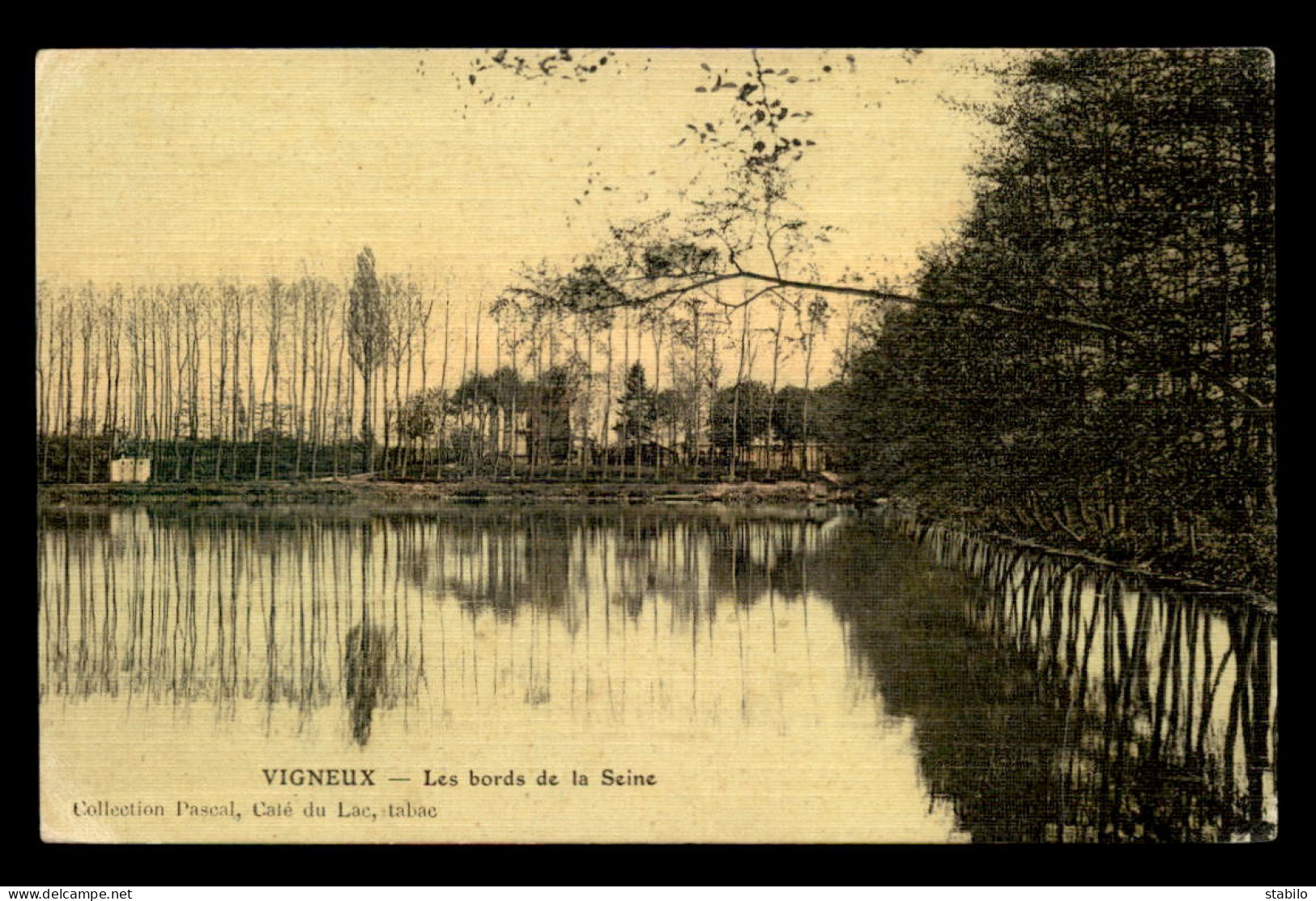 91 - VIGNEUX - LES BORDS DE LA SEINE - CARTE ANCIENNE TOILEE ET COLORISEE - Vigneux Sur Seine