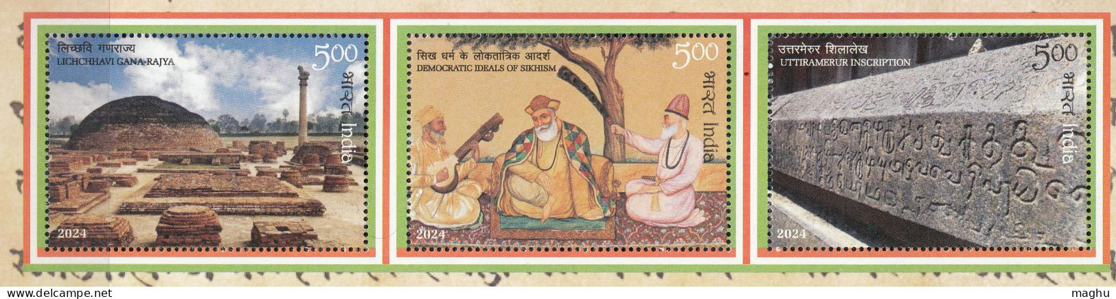 Bharat - The Mother Of Democracy India 2024, Civilization History,  Inscription, Languag, Music, Archeology Place, Etc - Unused Stamps