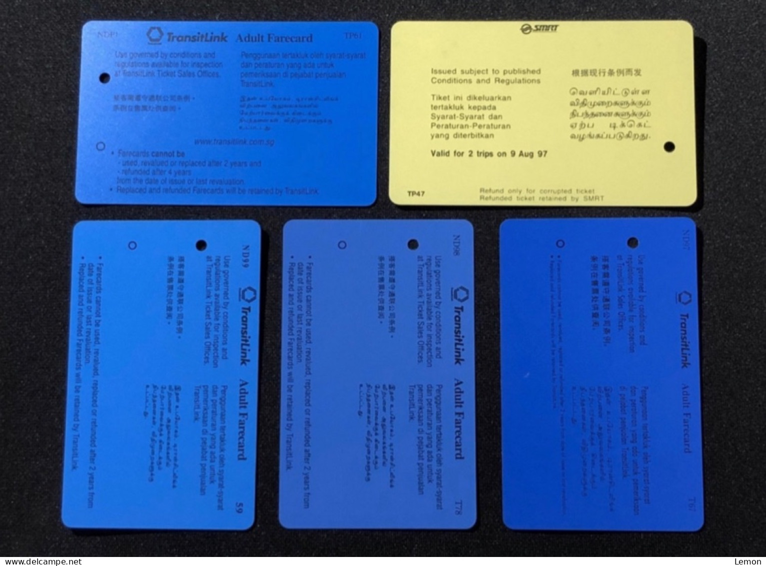 Singapore SMRT TransitLink Metro Train Subway Ticket Card, My Singapore Our Future, Set Of 5 Used Cards - Singapore