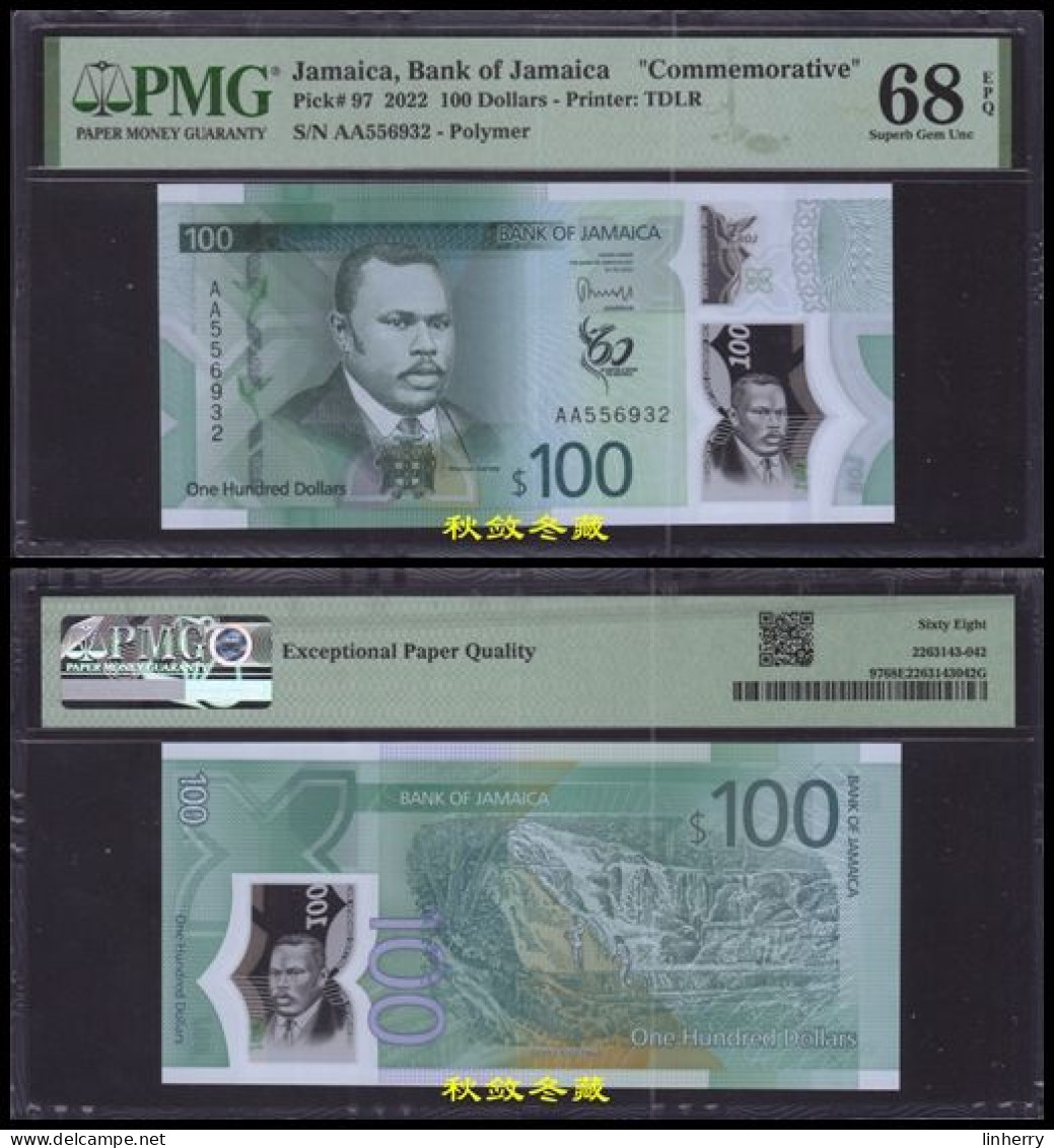 Jamaica 100 Dollars 2023, Polymer, Commemorative, AA Prefix, PMG68 - Jamaique