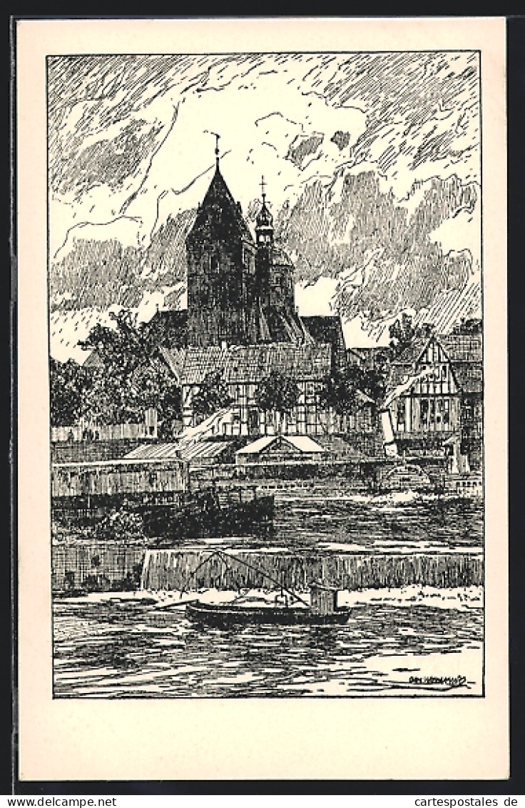 Künstler-AK Otto Ubbelohde: Hameln, Münster Mit Lachsfang  - Ubbelohde, Otto