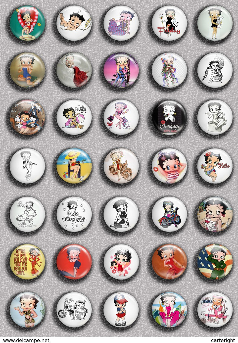 BETTY BOOP ART BADGE BUTTON PIN SET 1 (1inch/25mm Diameter) 35 DIFF - BD