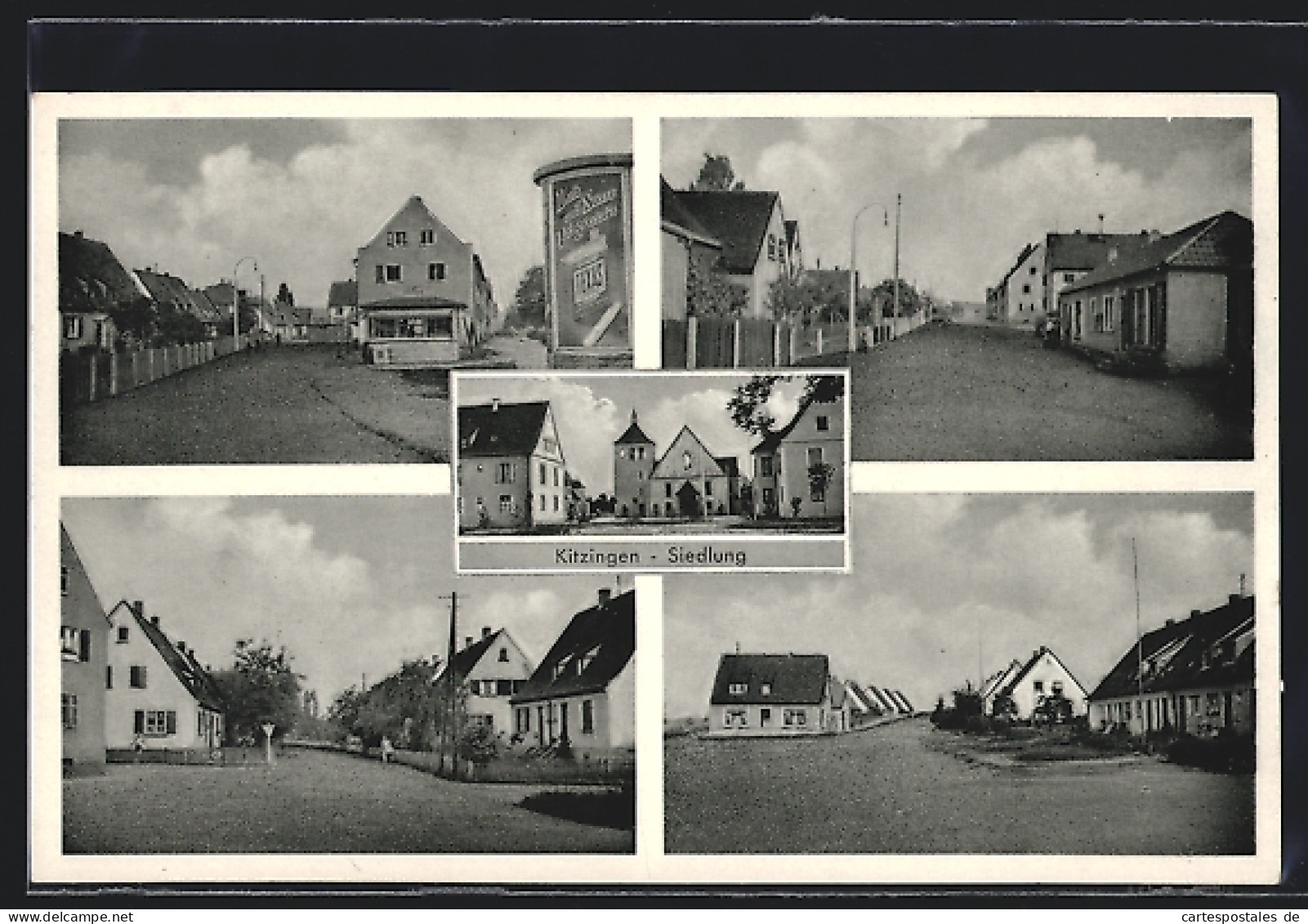 AK Kitzingen, Siedlung, Strassenpartien, Ortspartie Mit Kirche, Litfasssäule Texas-Zigaretten  - Kitzingen