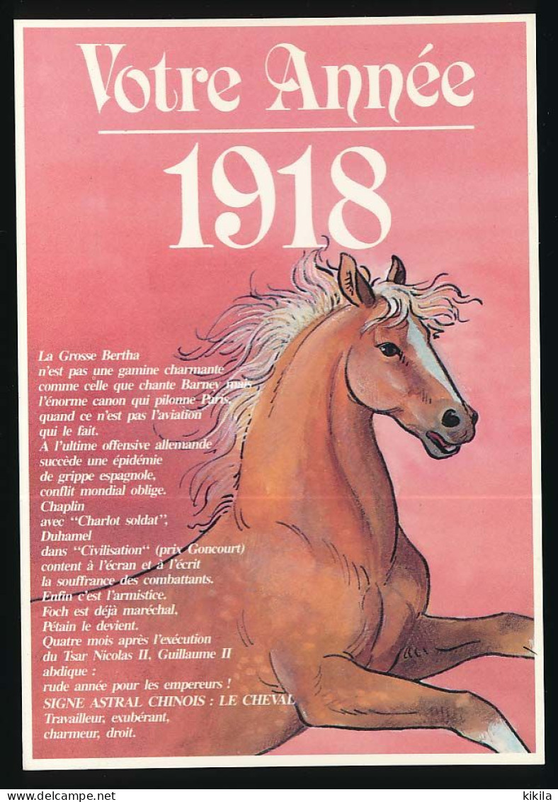 CPSM / CPM 10.5 X 15 Votre Année 1918 Signe Astral Chinois LE CHEVAL Avec Divers événements Intervenus Cette Année Là - Astrologie