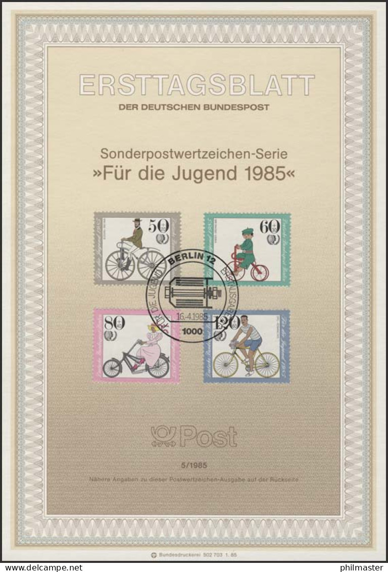 ETB 05/1985 Jugend, Fahrräder - 1e Dag FDC (vellen)