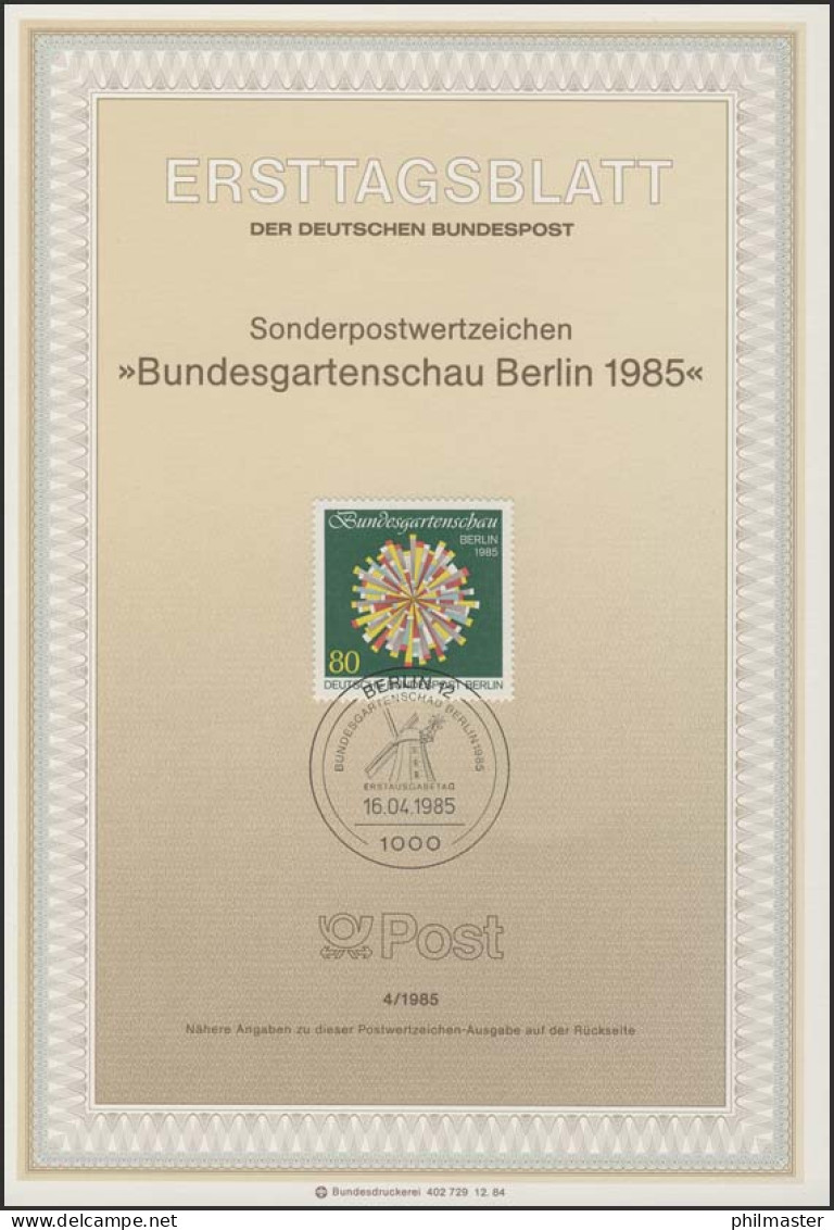 ETB 04/1985 Bundesgartenschau - 1e Dag FDC (vellen)