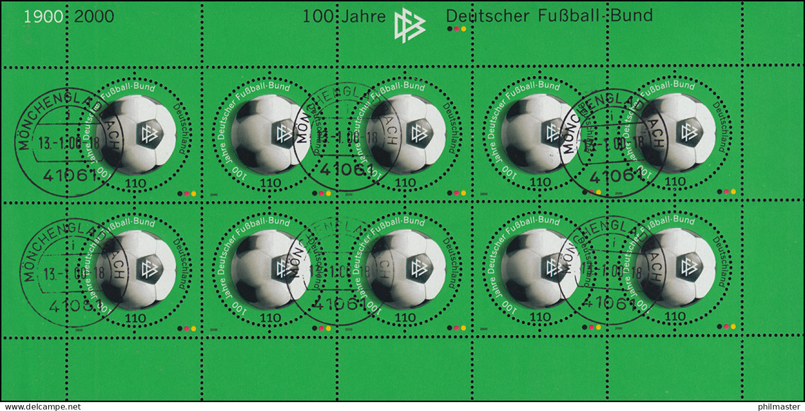 2091 Deutscher Fußballbund (DFB) - Kleinbogen Mit ET-O Mönchengladbach 13.1.2000 - 1991-2000