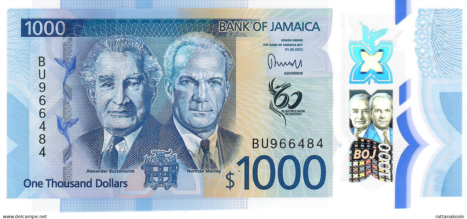 JAMAICA NLP = B254a 1000 DOLLARS 1.6.2022 Issued 15.6.2023 Signature 13 #BU  UNC. - Jamaica