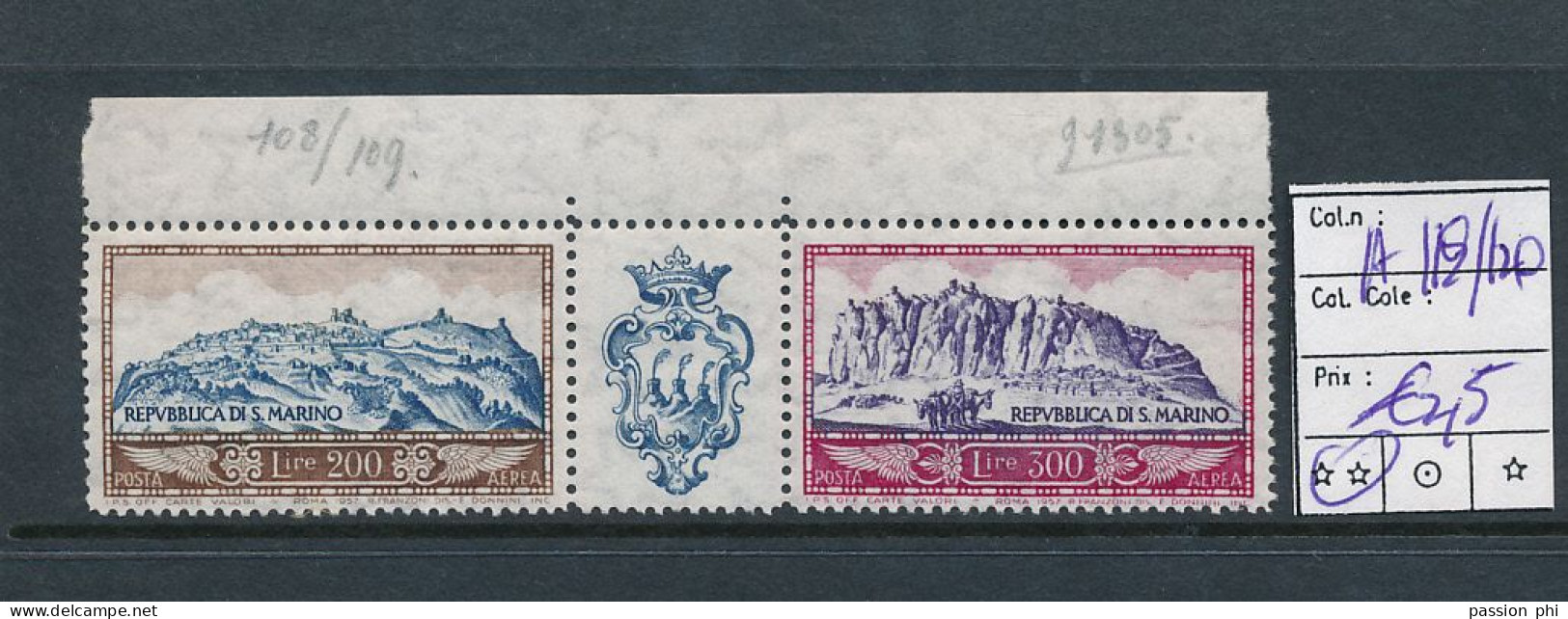 ST. MARINO SASSONE A119/120 MNH - Poste Aérienne