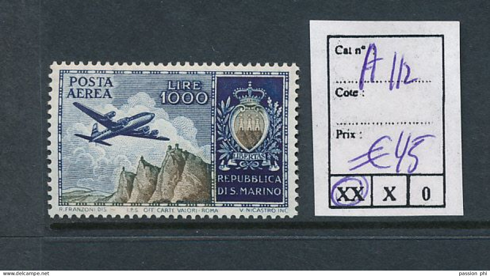 ST. MARINO SASSONE A112 MNH - Luchtpost