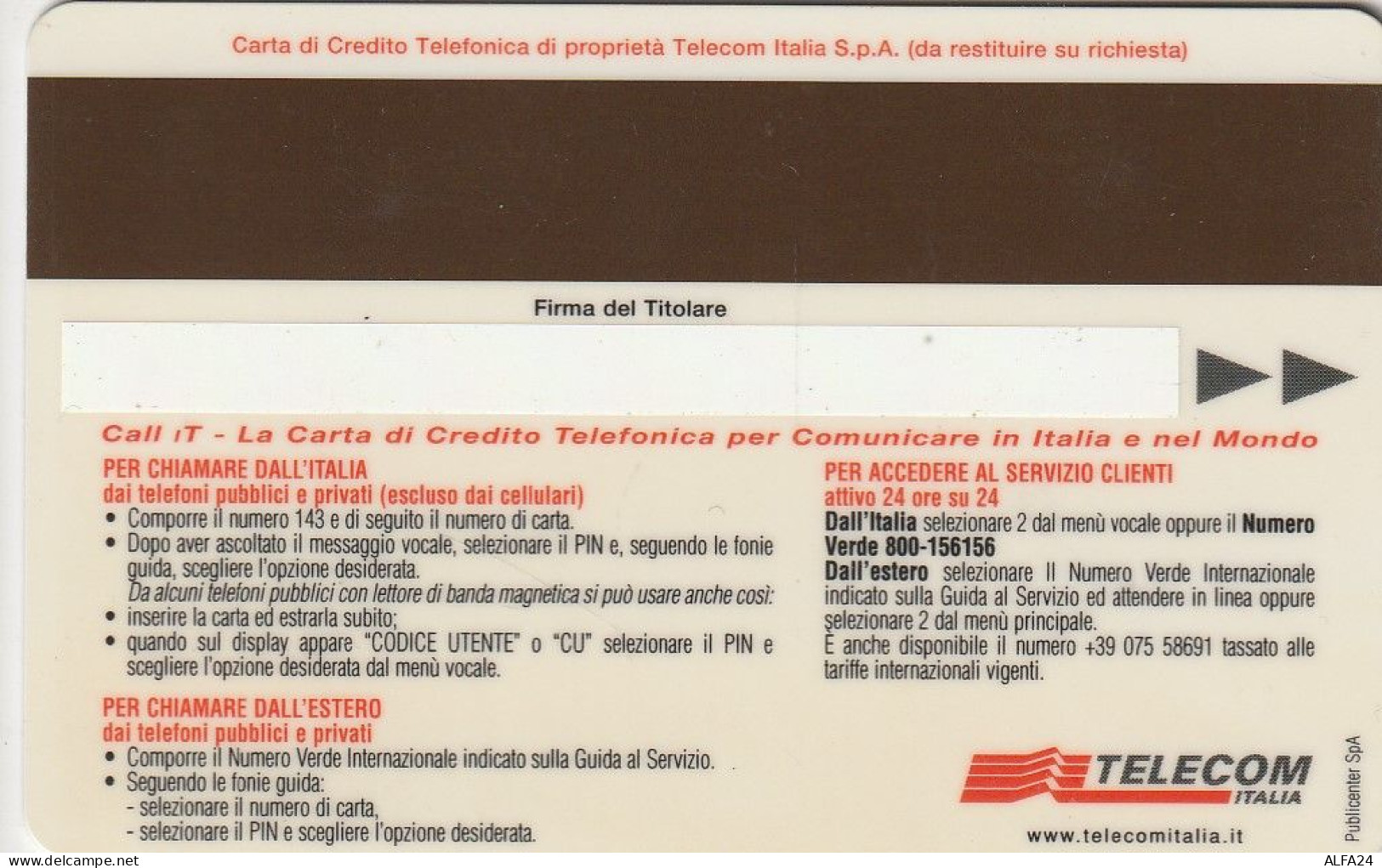 CARTA CREDITO TELECOM CALL IT  (CZ1433 - Usages Spéciaux