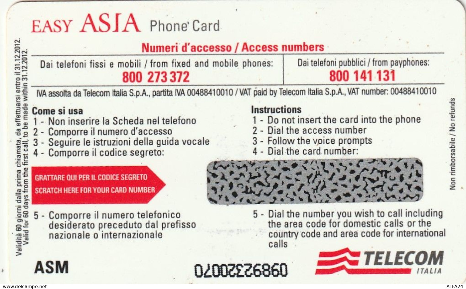 PREPAID PHONE CARD ITALIA ASM (CZ1424 - Public Ordinary