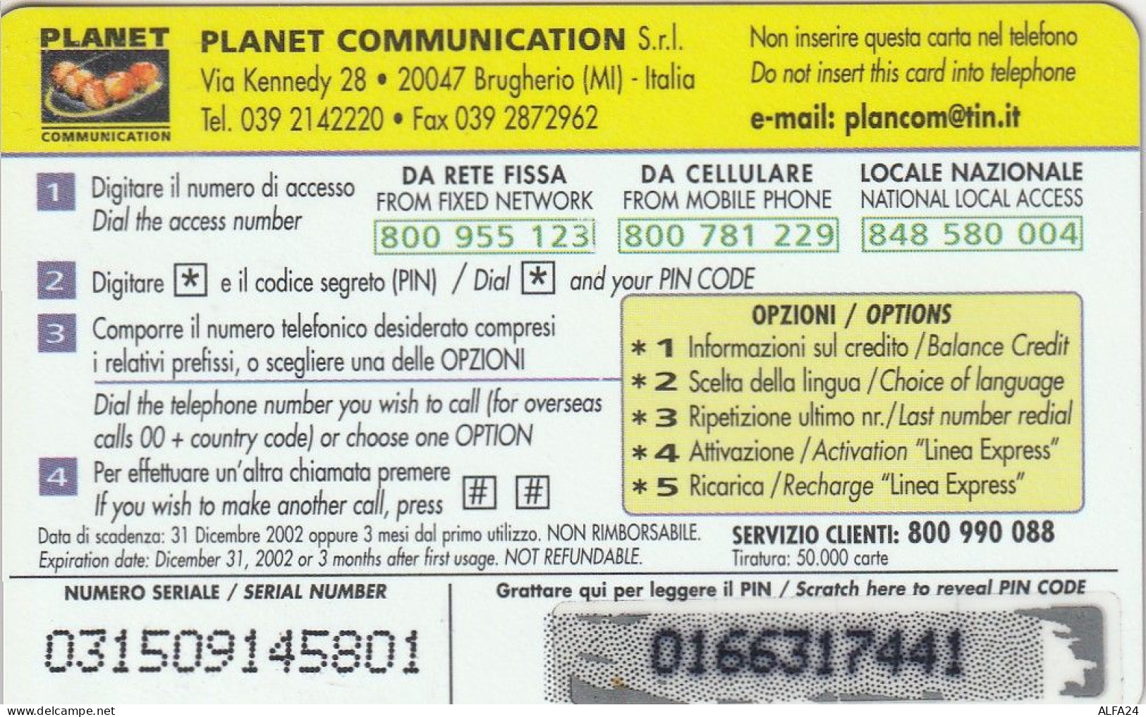 PREPAID PHONE CARD ITALIA PLANET (CZ1295 - Cartes GSM Prépayées & Recharges