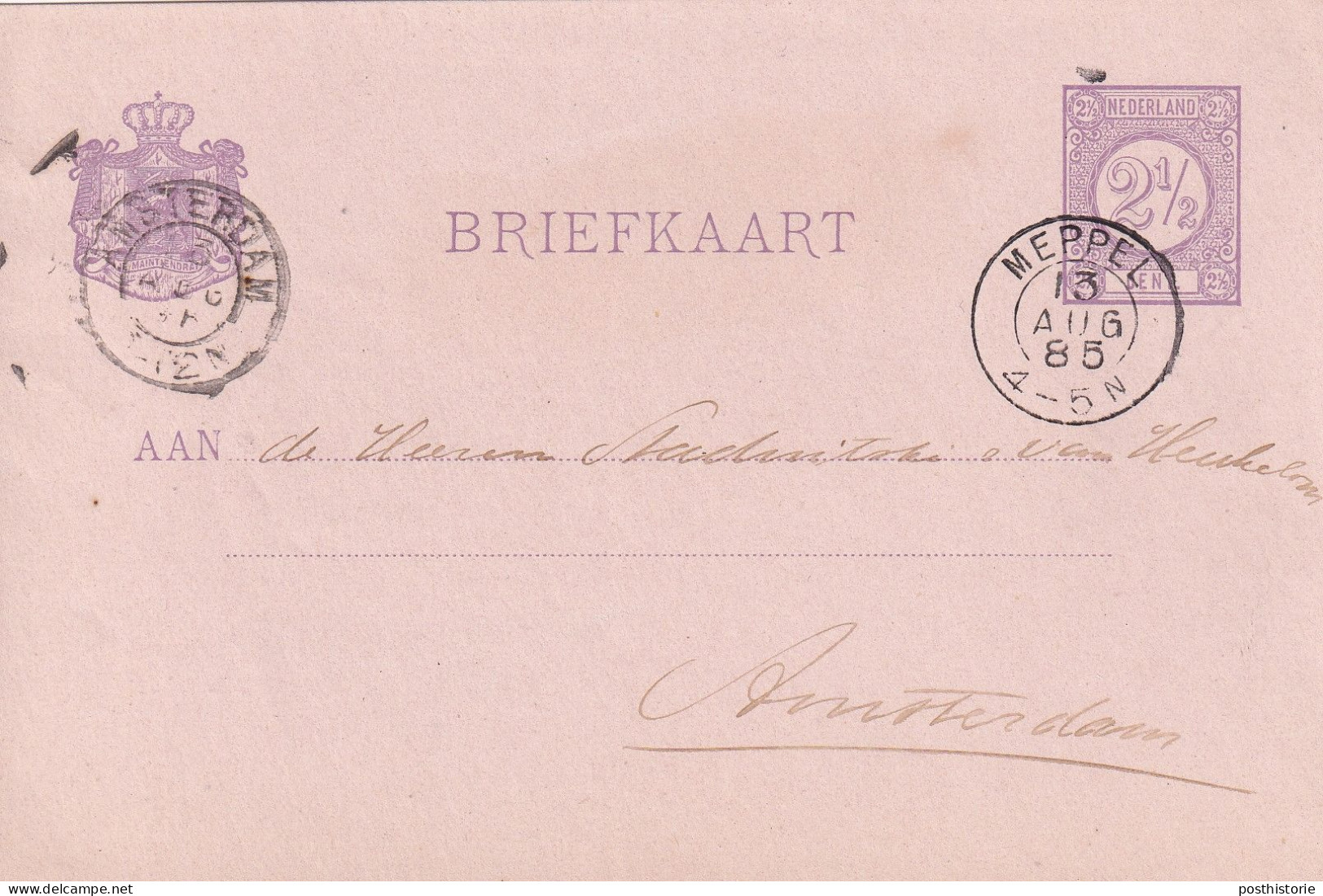 Briefkaart 13 Aug 1885 Meppel (kleinrond) Naar Amsterdam - Poststempel