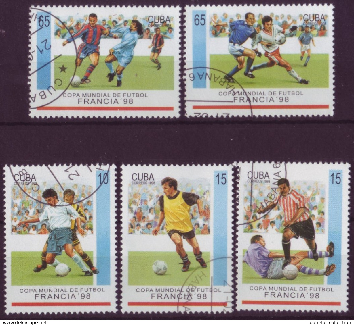 Amérique - Cuba - Francia 98 - Copa Mundial De Football - 5 Timbres Différents - 7126 - Other & Unclassified