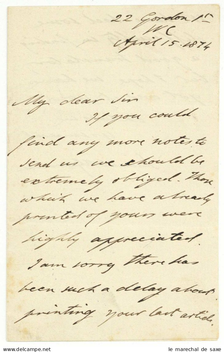 Samuel Rawson Gardiner (1829-1902) Historian Autograph Letter Signed London 1874 Oliver Cromwell Civil War - Uitvinders En Wetenschappers